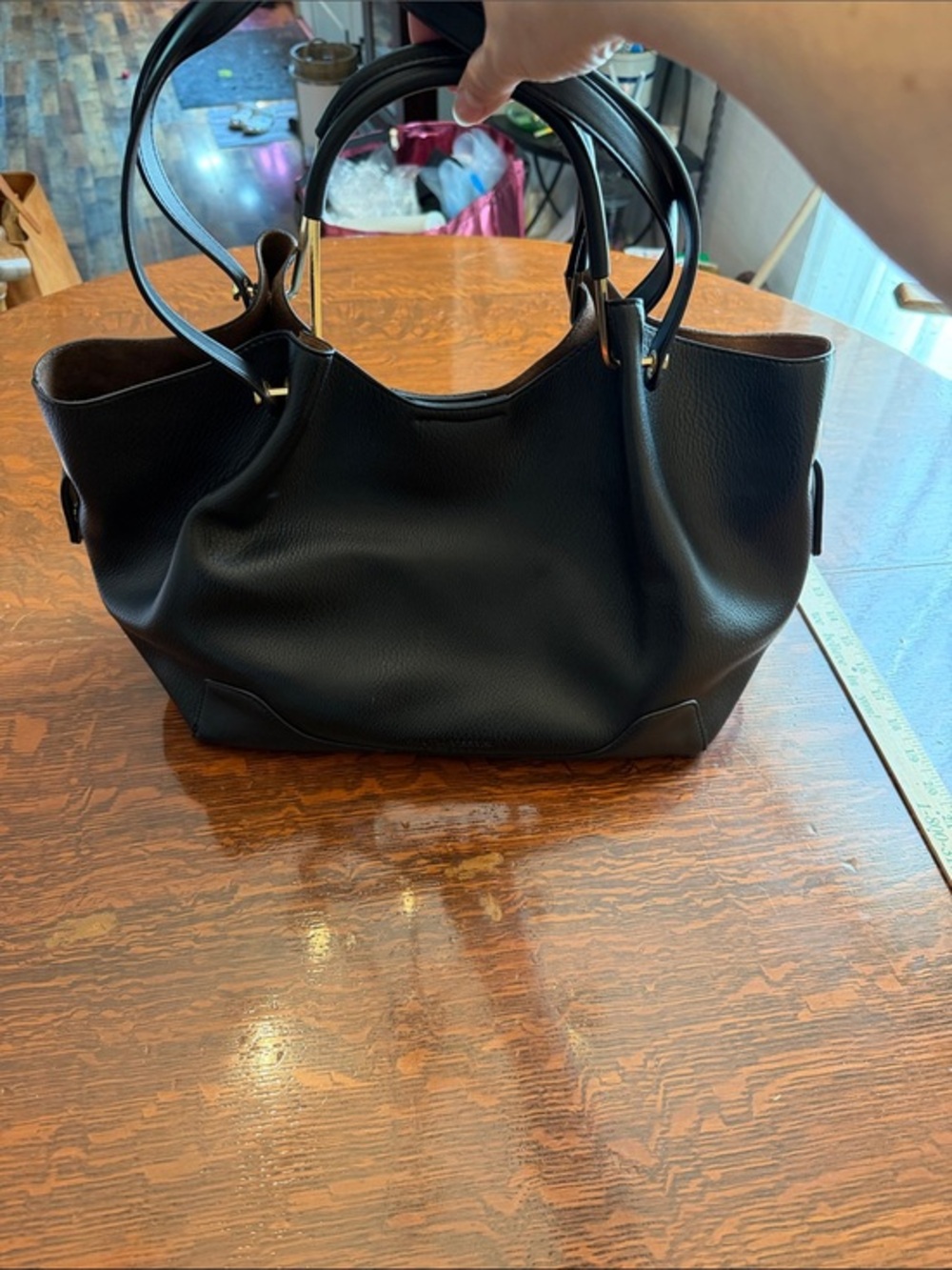Sondra Roberts Squared Black Pebbled Vegan Leather Tote Purse Handbag
